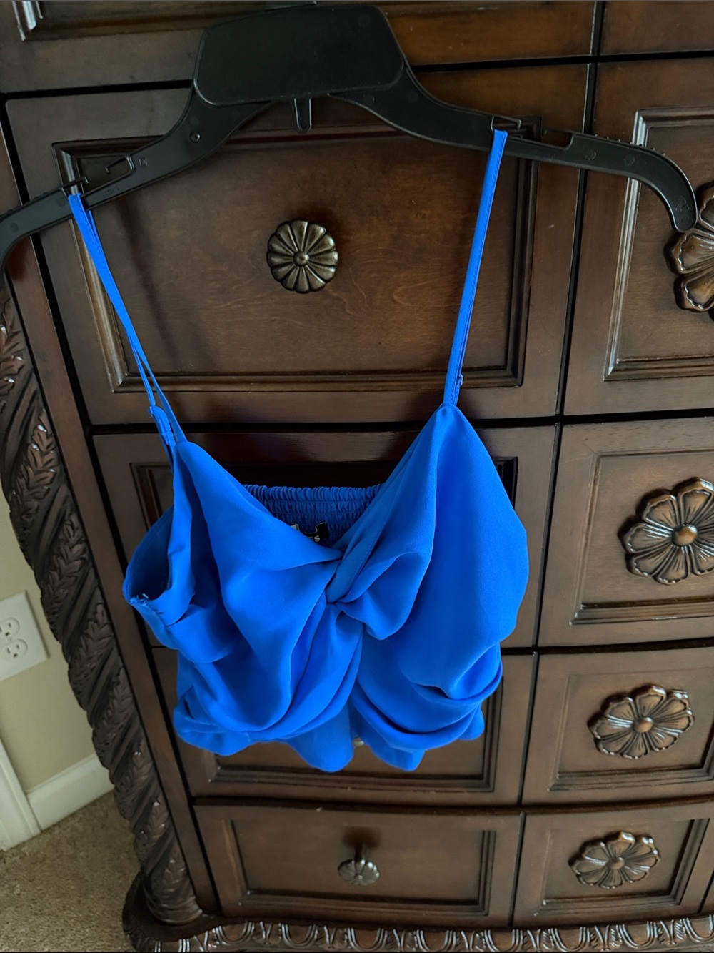 Express Royal Blue Spaghetti Strap Twist-Front Crop Top